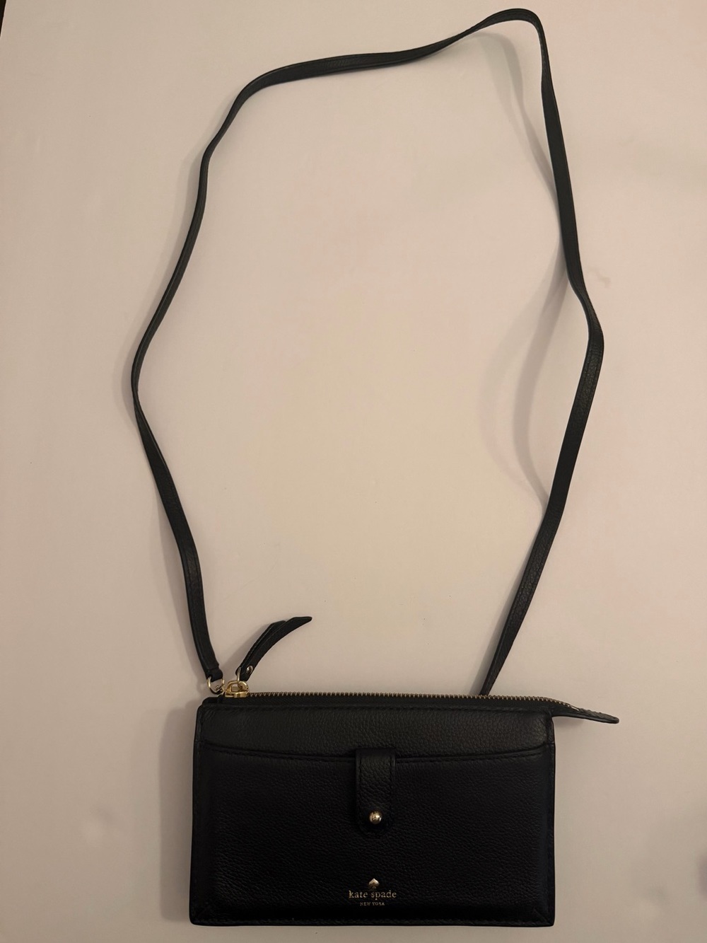 kate spade Black Leather Crossbody Wallet with Gold Hardware